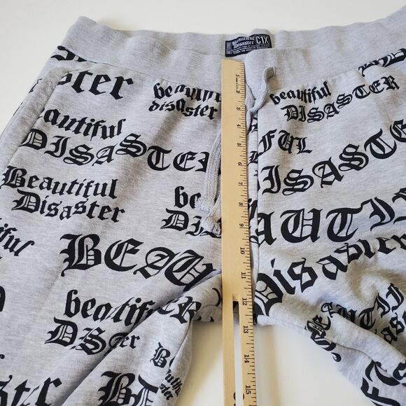 Beautiful Disaster Identity Sweatpants Heather Gray Logo Graphic Fleece Lined - Picture 10 of 16